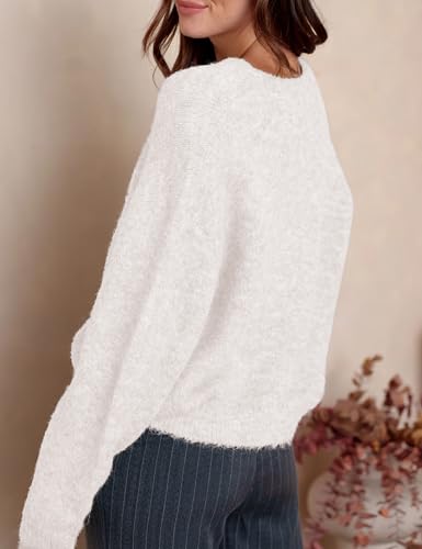 Image of Ynhonra Womens Cardigan Sweater Front Button Loose Y2k Long Sleeve Crewneck | Lightweight Knit Ribbed Hem