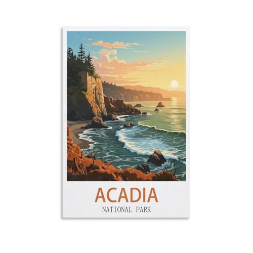 CXHNOGX Acadia National Park Vintage Travel Poster Sunset Wall Art Picture Print Canvas Art Poster Modern Family Bedroom Decor Posters 08x12inch(20x30cm)