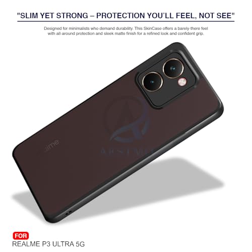 Image of AESTMO Realme P3 Ultra 5G Back Cover | 360 Protection | Matte Frosted Hard Back Translucent | Bumper Case for Realme P3 Ultra 5G (Smoke Black Matte PC+Black TPU Bumber)