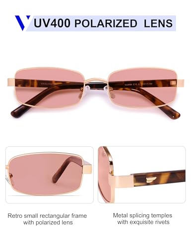 Image of VANLINKER Retro Rectangle Polarized Sunglasses for Women Men Small 90s Vintage Trendy Slim Narrow Rectangular Frame VL9684