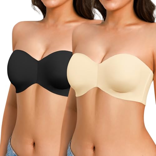 Image of Popilush Strapless Push Up Minimizer Bras for Women Bandeau Support Unlined Bra No Padding Underwire Everyday Bras Tube Top