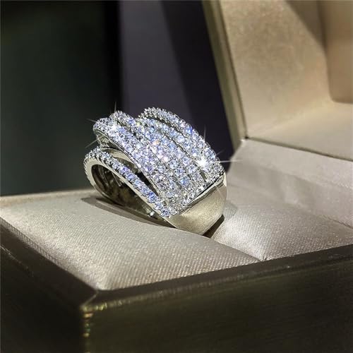 925 Sterling Silver Shiny Full Diamond Gemstone Ring 18K Gold Cocktail Criss Cross Cubic Zirconia Ring CZ Diamond Multi Row Rings Eternity Engagement Wedding Party Ring for Women Z.134 (US Code 7) - Thumbnail 2