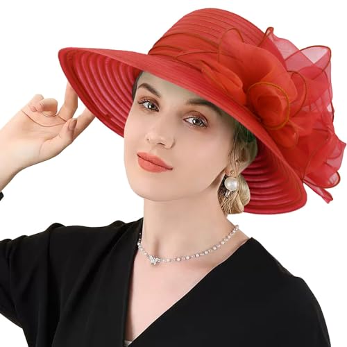 Image of DRESHOW Lady Derby Dress Church Bowler Cloche Hat Bowknot Organza Bridal Cap for Wedding