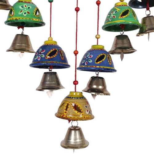 Image of Bindian Handcrafted Rajasthani Wind Chime with Bells, Multicolour, 72x23 cm, Traditional Wall Hanging for Home, Garden & Balcony (Bell Wind Chime-2)