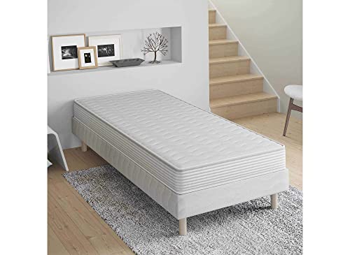 Deco In Paris Confort ECO - Ensemble Sommier + Matelas 15 cm 90x190, Blanc Cover