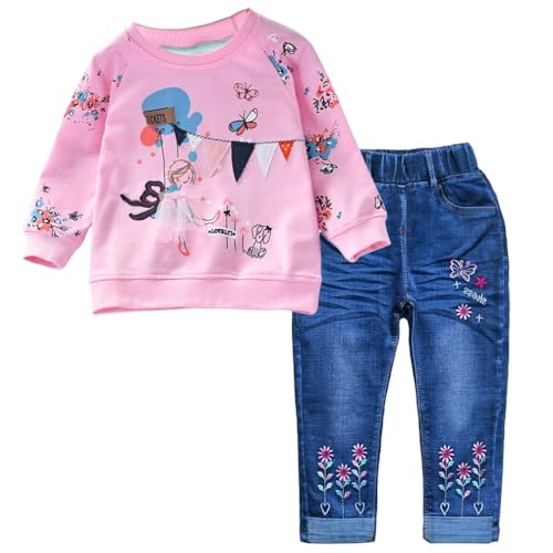Image of Peacolate 18M-7T Toddler Big Girls Pants Clothing Set 2pcs Cotton top and Jeans