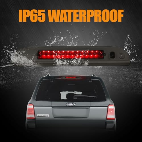 Image of Third 3rd Brake Light LED for 2002-2010 Ford Explorer, 2008-2012 Ford Escape High Mount Rear Brake Lights Assembly, Waterproof Center Cab Lamp Stop Light (Black)
