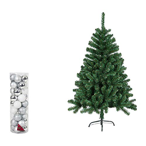 Natural Logistics Árbol de Navidad PVC con 24 Bolas Decorativas. Distintos tamaños y Colores. Kottao (Plateado, 120 cm)