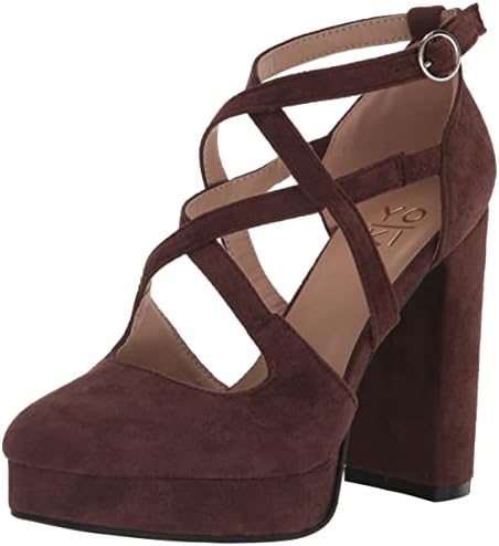 YOKI Women's Faux Suede Platform Cross Band Caged Block Heel Dressy Sandals, Brown, 6.5 M US