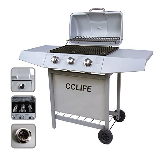 CCLIFE Carro Barbacoa de Gas Parrilla Barbacoa Gas con 3/4/5/6 quemadores BBQ, Color:Silver, Tamaño:3 Quemador