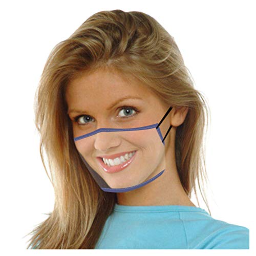 Skryo Mund und Nasenschutz, Erwachsene Lippe mit klarem Fenster Sichtbarer Ausdruck für Gehörlose und Schwerhörige (Blau)