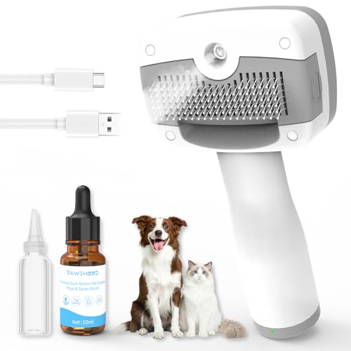 Image of 5 in 1 Pet Steam Brush for Dogs & Cats - Self Cleaning, 3 Pet Brush for Smoothing, Dematting, Thinning - Shedding, Grooming & Hair Removal, Includes Shampoo & Storage Case (7.2 inch-pinbrush)