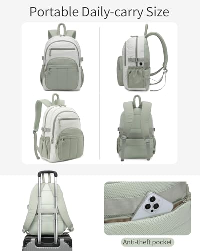 Image of Backpack for Women, Quilted Laptop Bookbag with Pouch Pockets for College Work Travel Gym Teacher Nurses, Puffer High School Backpack for Girls, Beige Green