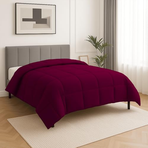 Image of Queen Size Comforter Set - All Season Down Alternative Bedding Comforter Set - Quilted Duvet Insert with Corner Tabs - Box Stitched Blanket - Breathable, Soft - Burgundy