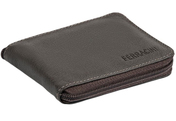 Ferracini, CARTEIRA MASCULINA FERRACINI CF389 EM COURO COM FECHAMENTO POR ZÍPER Cor:Whiter Black