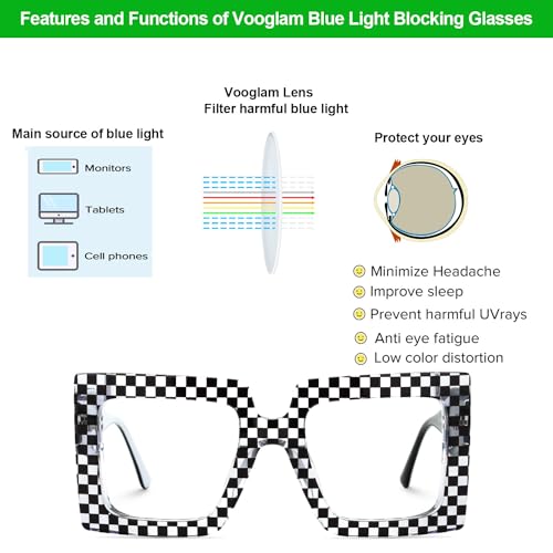 Image of VOOGLAM Oversize Square Blue Light Glasses for Women Anti Eyestrain Dry Eyes Computer Phone TV Eyewear Ferial
