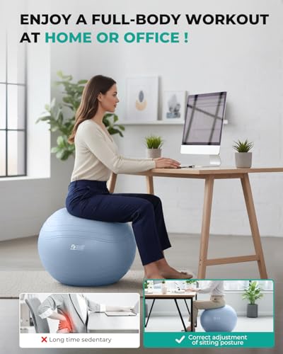 Image of Gruper Yoga Ball, Extra Thick Exercise Ball for Workout Pregnancy Stability - 4 Sizes Anti Burst Balance Ball for Yoga, Pilates, Fitness, Birthing, Physical Therapy - Includes Pump