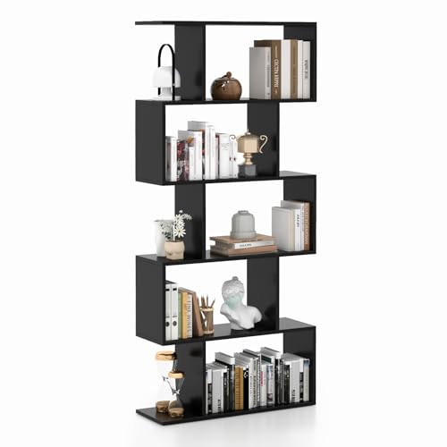 Tangkula 5-Tier Geometric Bookshelf, S Shaped Bookcase...