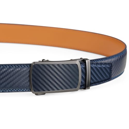Image of Drowsmen Leather ratchet belt 1 3 /8 inch with Click Sliding Automatic Buckle, Adjustable belt Trim to Fit