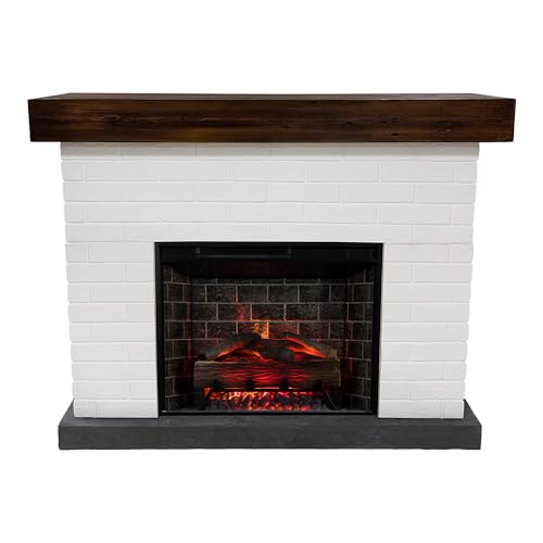 Country Living Jackson 55 Inch Wood Mantel with White Faux Brick Surround & 28