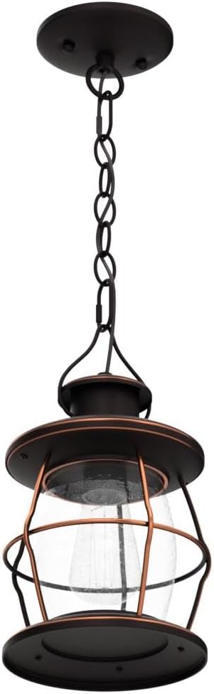 Outdoor Pendant Light, Farmhouse Exterior Hanging Light Fixture with Adjustable Chain,Oil Rubbed Bronze Porch Light with Bubble Glass for Front Door Ceiling Entry Patio