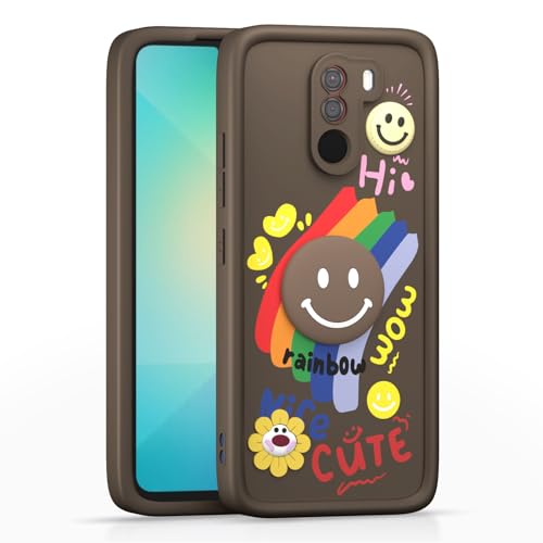 Image of Pikkme Back Cover for Poco F1 | Soft Silicone| Cute Rainbow Smile & 3D Cartoon Flower Design | Shockproof Raised Camera Protection Bumper Case (Brown)