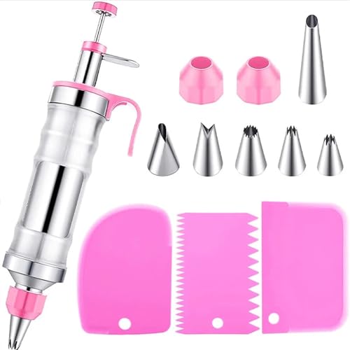 Jeringa Para Pastelería De Acero Inoxidable Dessert Decorating Decorator Syringe Pastry Decoration Cream Nozzle Piping Scrapers Cake Icing Tools DIY Baking Accessories Para Tartas, Pasteles(A)