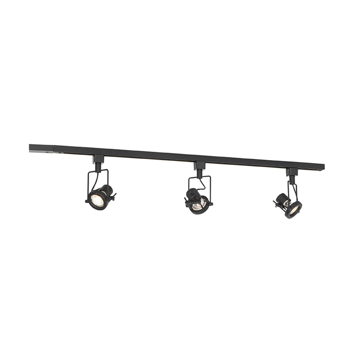 QAZQA Industrial Sistema de carril con 3 focos monofásicos negros - Suplux Aluminio/Acero/Plástico Alargada Adecuado para LED Max. 3 x 50 Watt