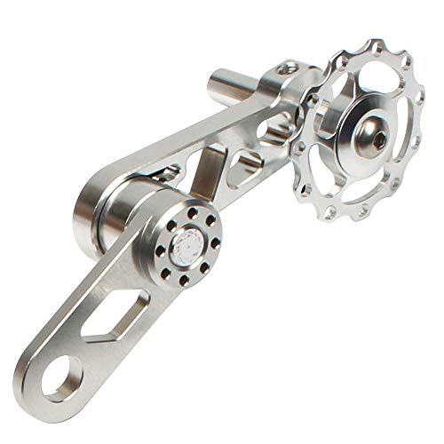 HUOFU Single Speed Bike Chain Tensioner, Aluminum Alloy Rear Derailleur Chain Tensioner, Folding Bicycle Guide Wheel Tool, Bicycle Chain Stabilizer(Silver)