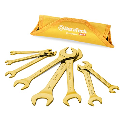 Image of DURATECH Super-Thin Open End Wrench Set, SAE, 8-Piece, 1 /4 inch to 1-1 /16 inch | Slim Wrench Set, Titanium Plating, Rolling Pouch