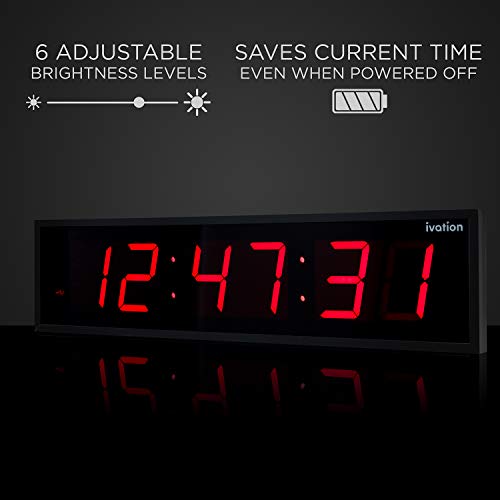Image of Ivation Oversized Digital Wall Clock with Large LED Display & Timer, 60 inch