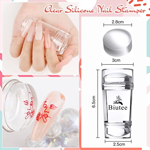 Biutee Nail Art Stamping Plate Kit Jelly Silicone Stamper Nail Design Stencils Printer Scraper Storage Bag Tool Set Stamptemplate With Flower Line #TOP1