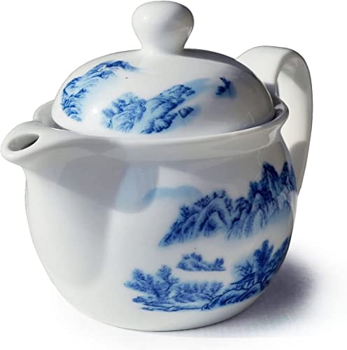 Bule de chá 350ml azul e branco flor de porcelana barril clássico pote de água (peônia vistosa) (bra