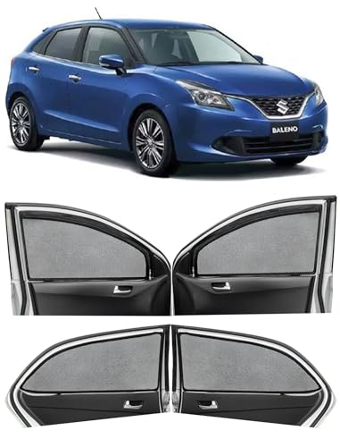 Image of Autofact Magnetic Car Sunshades Compatible with Maruti Baleno Old (2015 to 2022) (Set of 4) - Easy Installation, UV Protection, Keeps Car Cool (Front 2 with Zippers, Rear 2 Without Zippers)