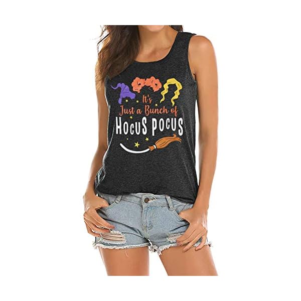 Hocus Pocus Halloween Tank Tops for Women Funny Sanderson Sisters Graphic Tee Racerback Sleeveless Shirts (Dark Grey, Small)