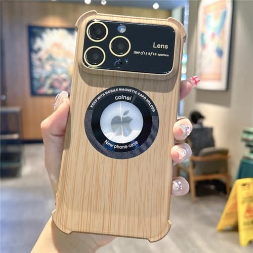 Coque magnétique iPhone 14 Pro Max texture grain de bois antichoc kaki