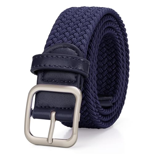 XZQTIVE Women Elastic Braided Belt with Silver Buckle, Woven Stretch Fabric