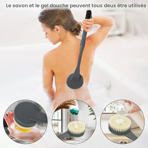 Brosse de bain pour le dos manche long baignoire gris