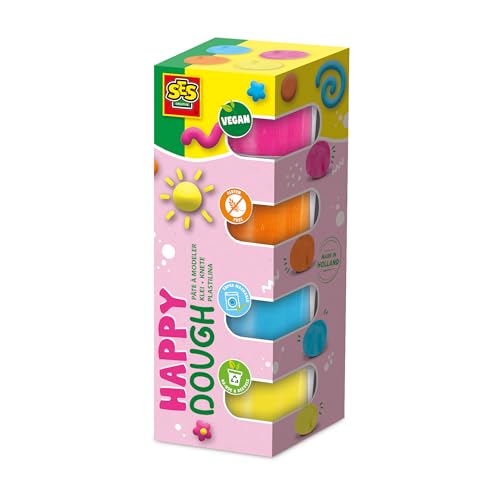 SES Creative 00512 Pâte à modeler Feel good - Happy Vegan et sans gluten Pâte à modeler joyeuse (4x90gr), Rose