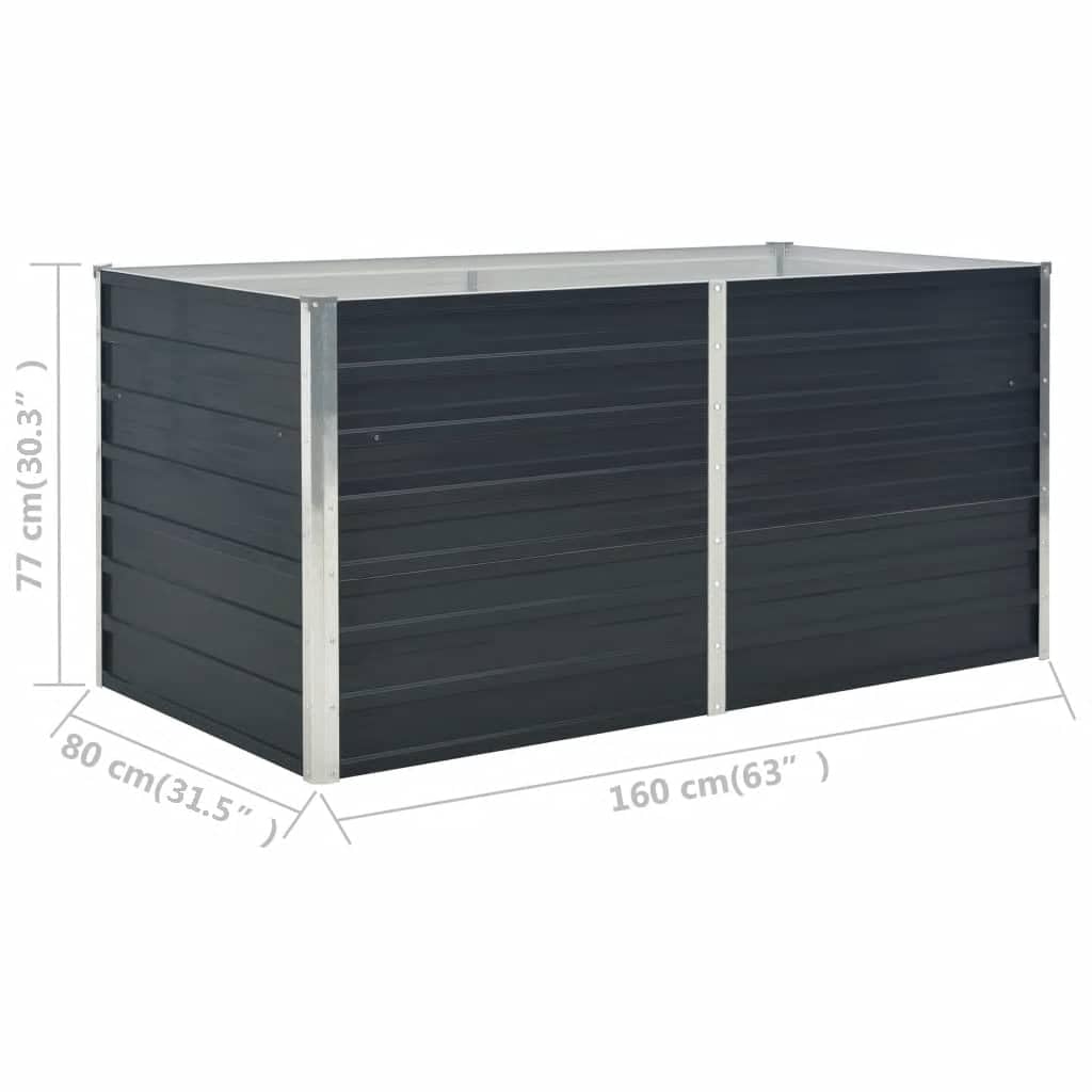 Jardinière surélevée anthracite 160 x 80 x 77 cm en acier galvanisé pour jardin, balcon, terrasse – Jardinière de jardin robuste et durable avec bords de sécurité, grand espace de