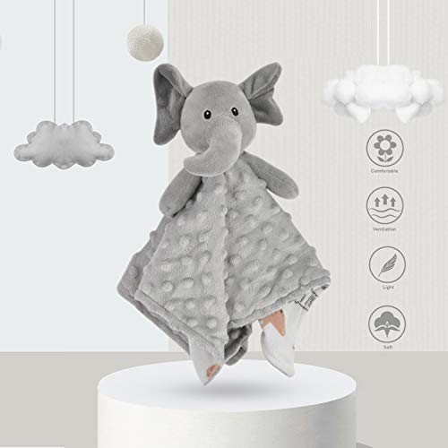 Boritar Elephant Baby Security Blanket Soft Minky Dot Fabric Lovey Blanket With Lovely Animal Pattern Backing, Stuffed Plush Cuddle Newborn Blankie 14 Inch #TOP7