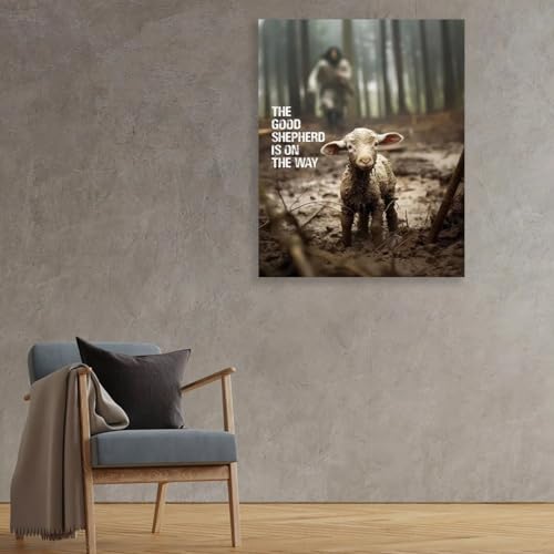 Image of GUN SUPPLIES OUTLET LLC Christian Canvas Wall Art Jesus Saving Lamb Picture Jesus Running Art Christian Wall Decor for Wall Decor Bedroom Decorations 12x16 inch