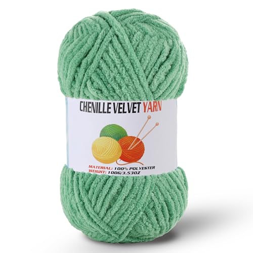 Image of Fluffy Chenille Yarn for Crocheting, Chunky Velvet Yarn for Crochet Amigurumi, Used for Making Baby Yarns Blanket, Clothes, Pattern Knitting Creations (1-Light Green)