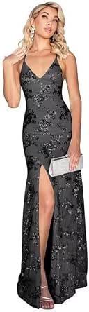 SOLODISH Women's Long Sleeve Sparkly Sequin Prom Dresses Long Corset-432382
