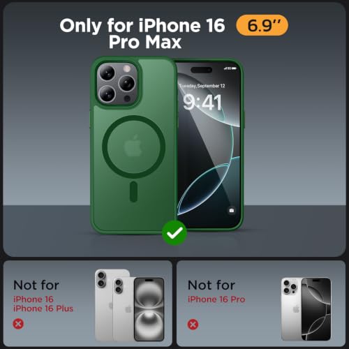 Image of Miracase Magnetic for iPhone 16 Pro Max Case, [Compatible with MagSafe] [Military-Grade Protection], Anti-Fingerprint, Slim Case for 16 Pro Max 6.9 inch- Dark Green