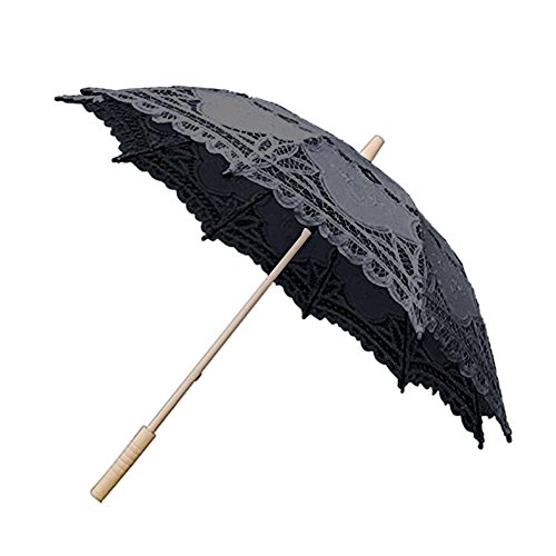 Leo565Tom - Sombrilla de Encaje para Boda, diseño de Paraguas Europeo Hueco de Encaje, para decoración de Bodas, Bordado a Mano, 3 Colores para Boda Negro Negro