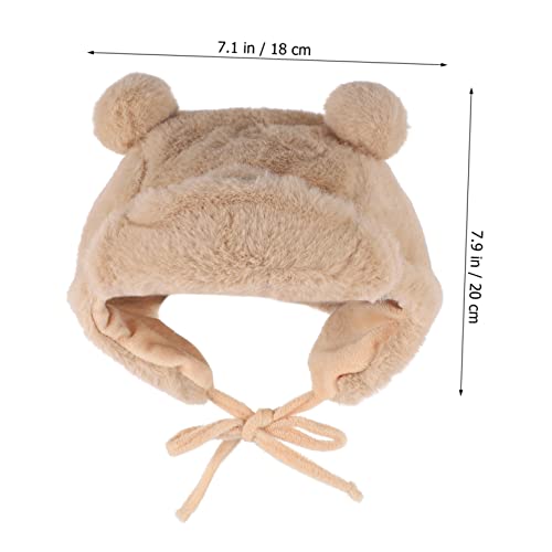 Cute Plush Ear Flap Hat for Newborn Boy Plush Hat Winter Cap Cartoon Ear Design Khaki4