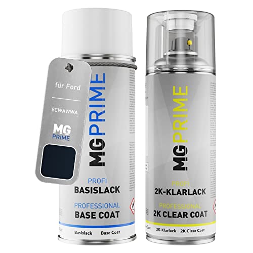 MG PRIME Autolack 2K Spraydosen Set für Ford 8CWAWWA / PN3JV0 / E Blaze Blue/Blazer Blau Basislack 2 Komponenten Klarlack Sprühdose