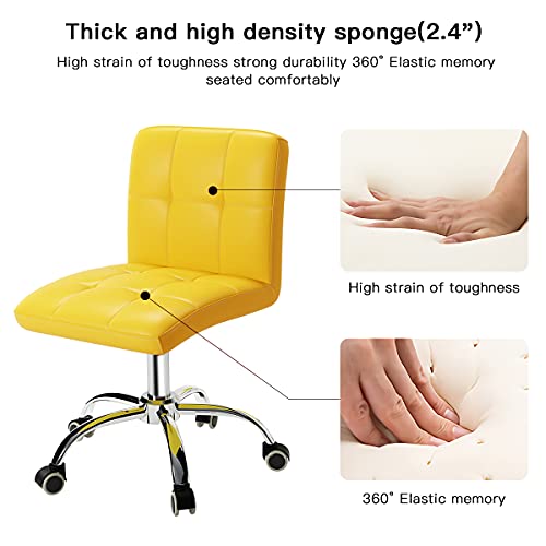 Outmaster 360° Office Desk Chair,Pu Adjustable Rolling Task Chair With Backrest For Barber,Office,Home, Computer,360° Swivel,Armless (Yellow) #TOP1