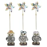 BESTonZON 3セット 猫頭鷹風車点 屋外園用かわいいピンホイール飾り 草坪オーナメント ガーデンデコレーション パーティーや写真撮影に